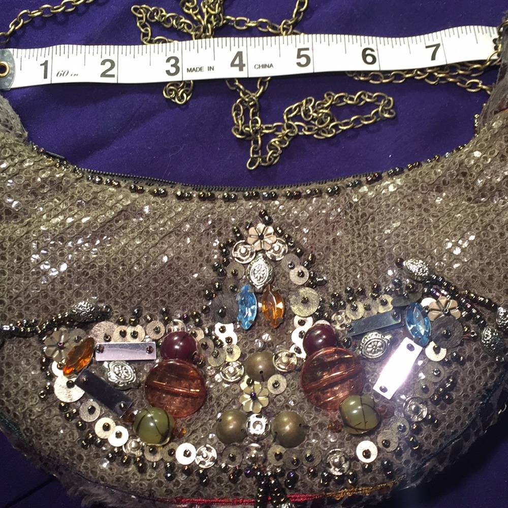 MARY FRANCES FISH SCALE MINI BAG W/ ADORNMENTS